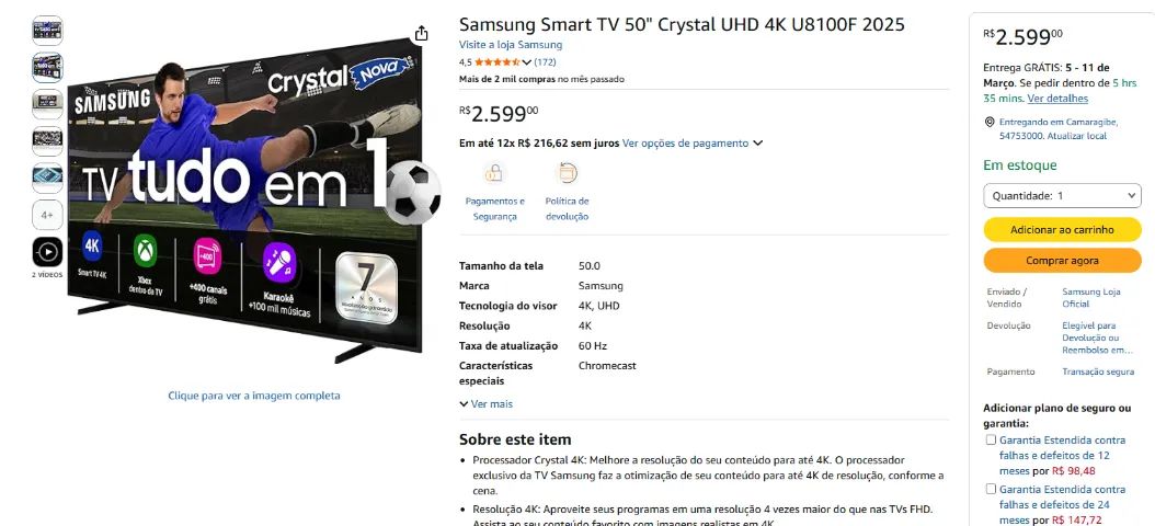 TV Samsung Crystal UHD U8100F 50 - Foto 2