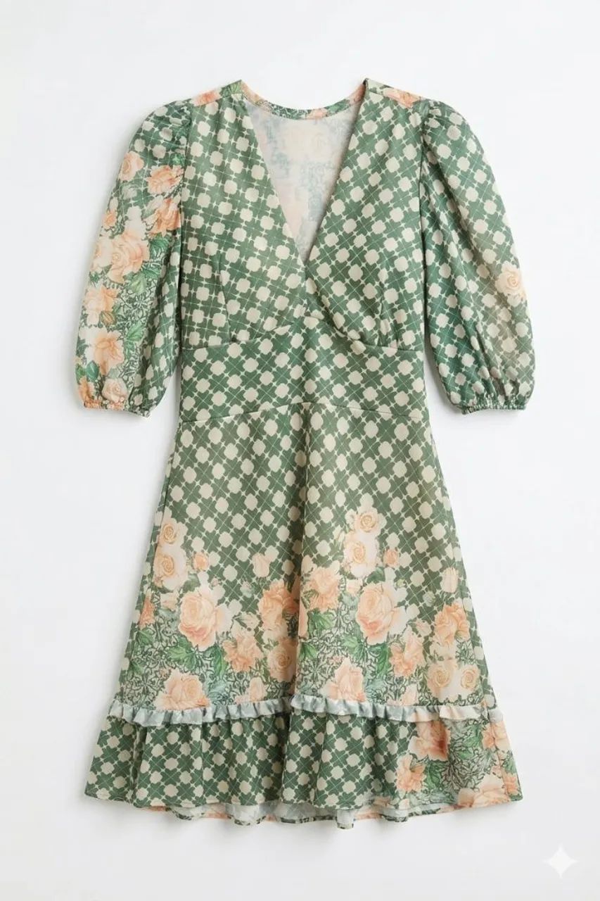 Vestido Floral Verde Acinturado M | Bojo e Forro - Foto 3