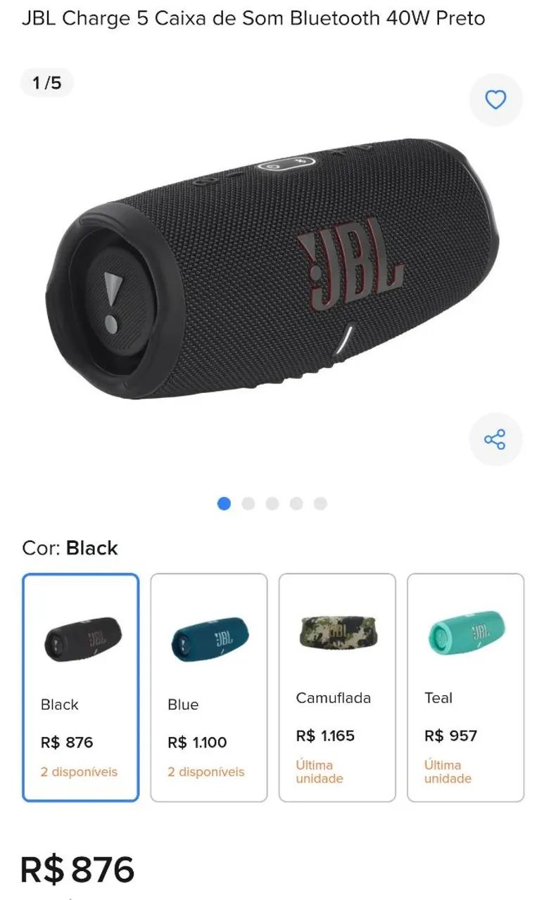 JBL CHARGE 5 ORIGINAL - Equipamentos e Acessórios de Som - Antônio
