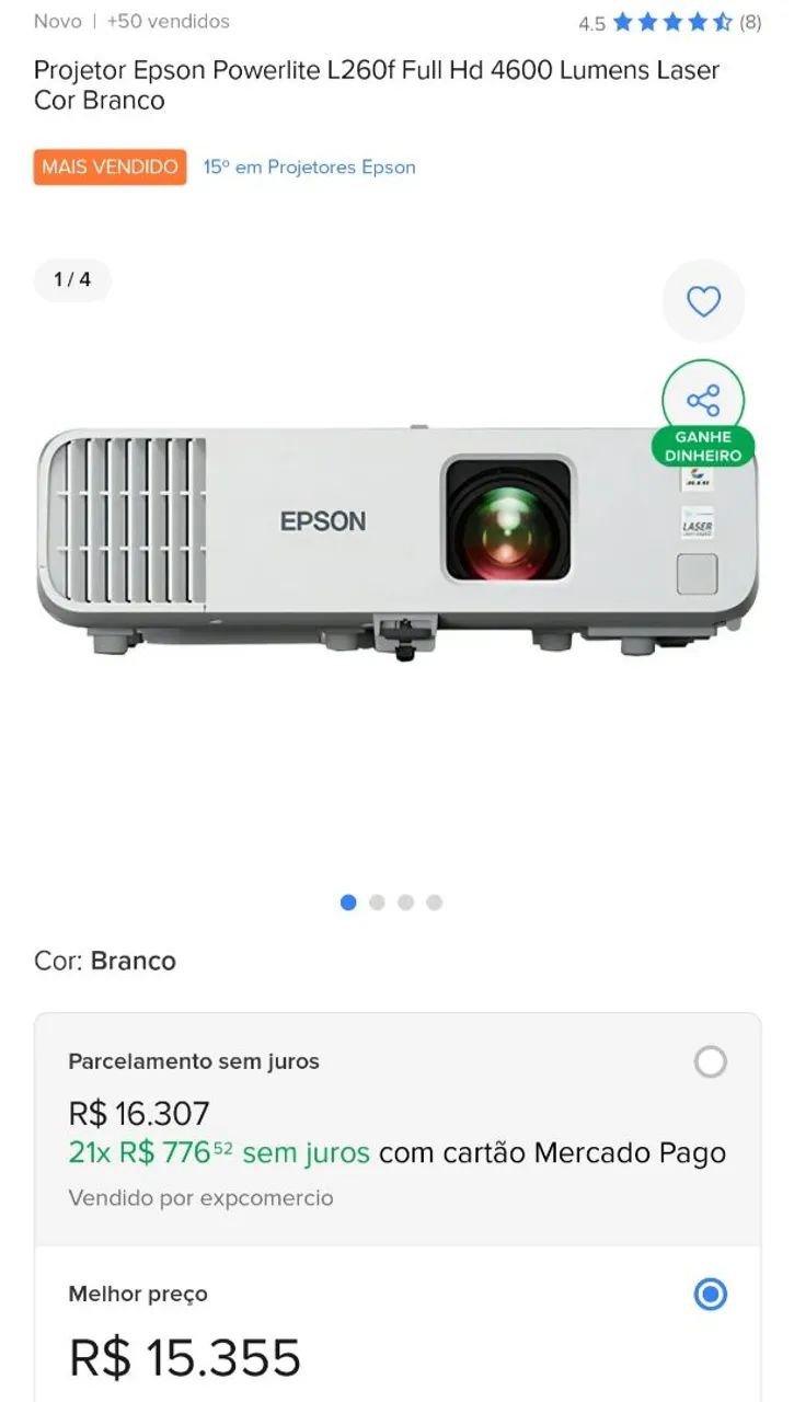 Projetor Epson Full hd 4600 lumens 