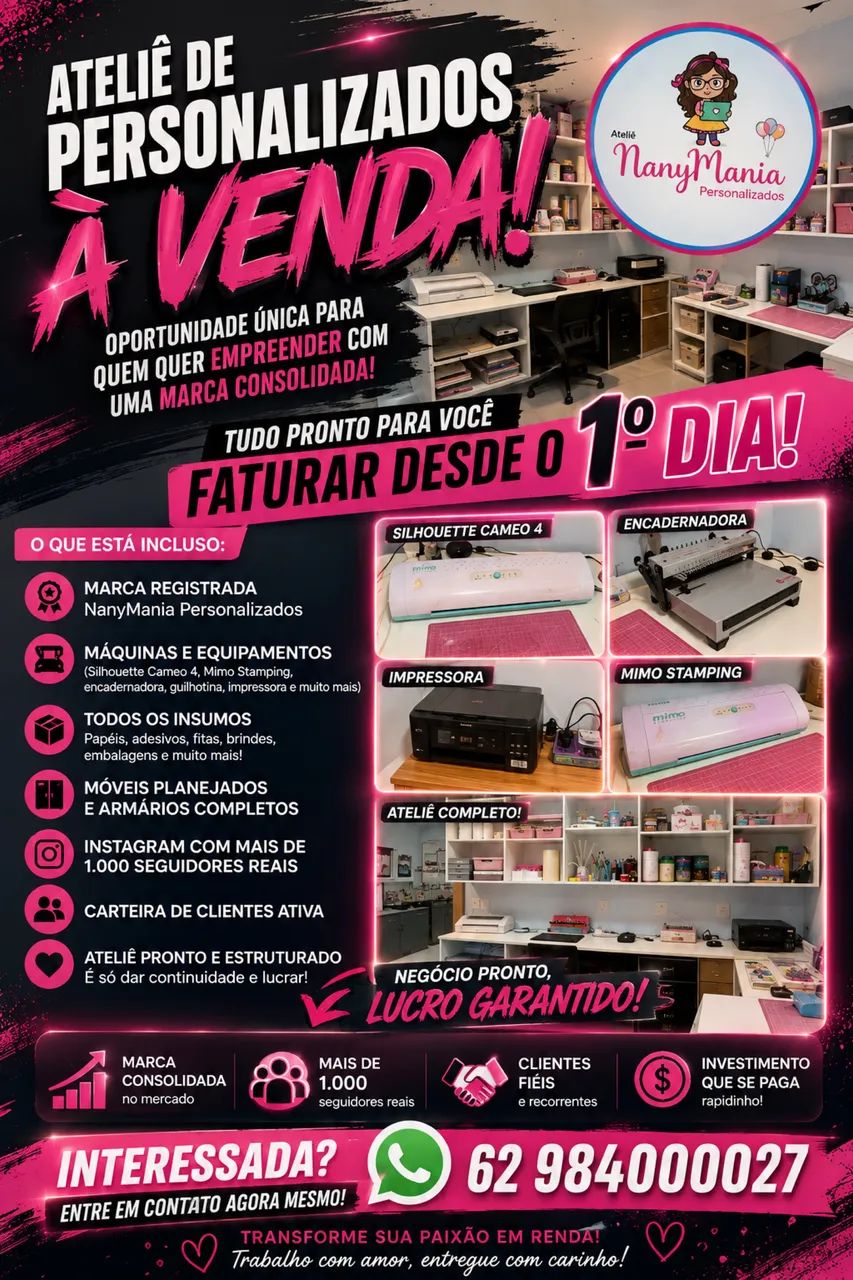 ATELIÊ DE PERSONALIZADOS COMPLETO À VENDA! 