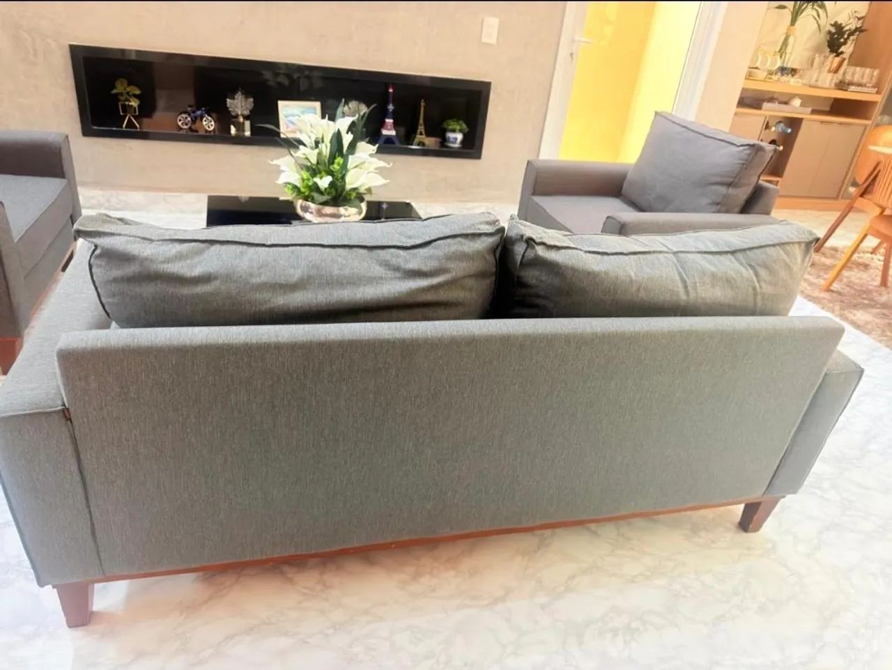 Conjunto Sofá 3 Lugares Istambul Com 2 Poltronas em Linho Cinza - Foto 5