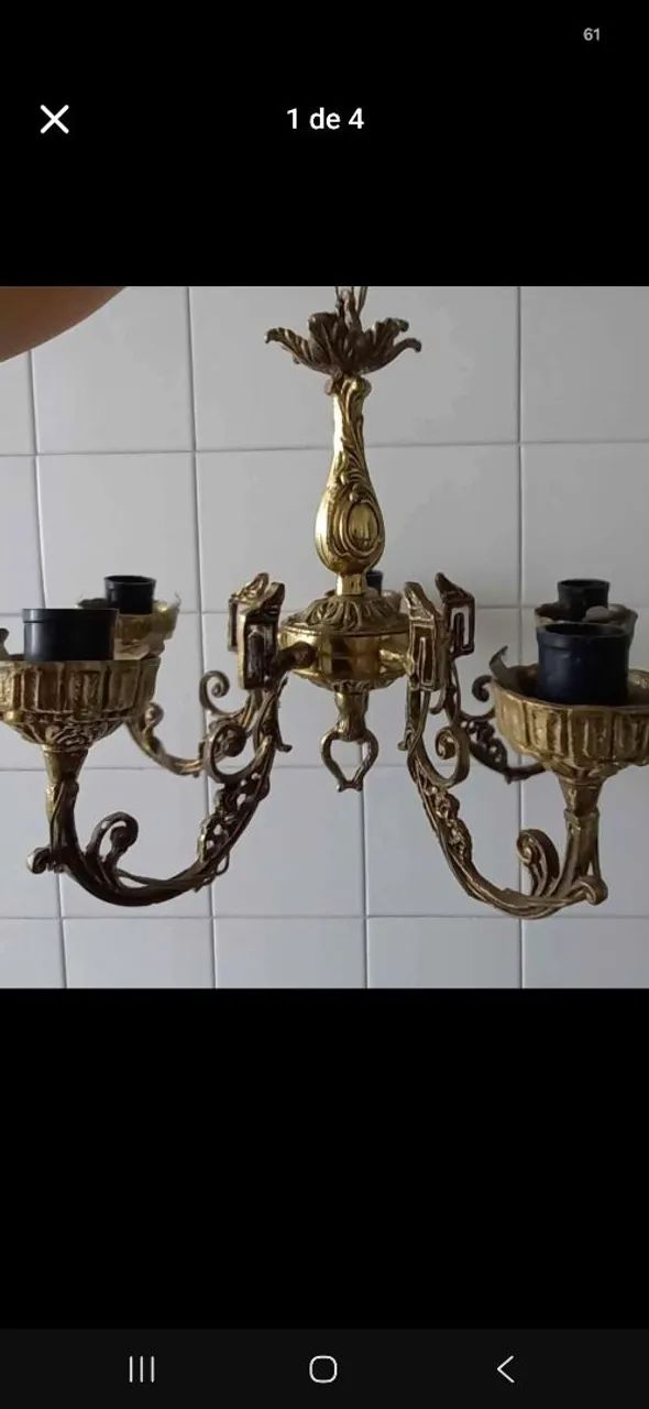 Lustre de Bronze Com 5 Cúpulas 