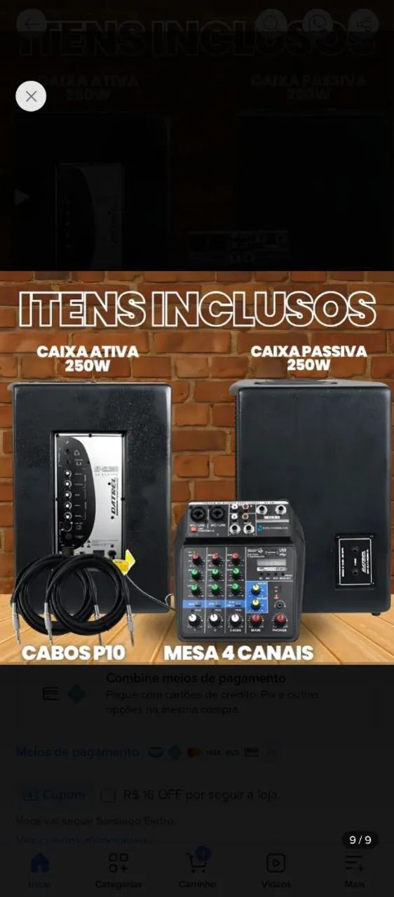 Caixa de som ativa. Com mesa e suporte