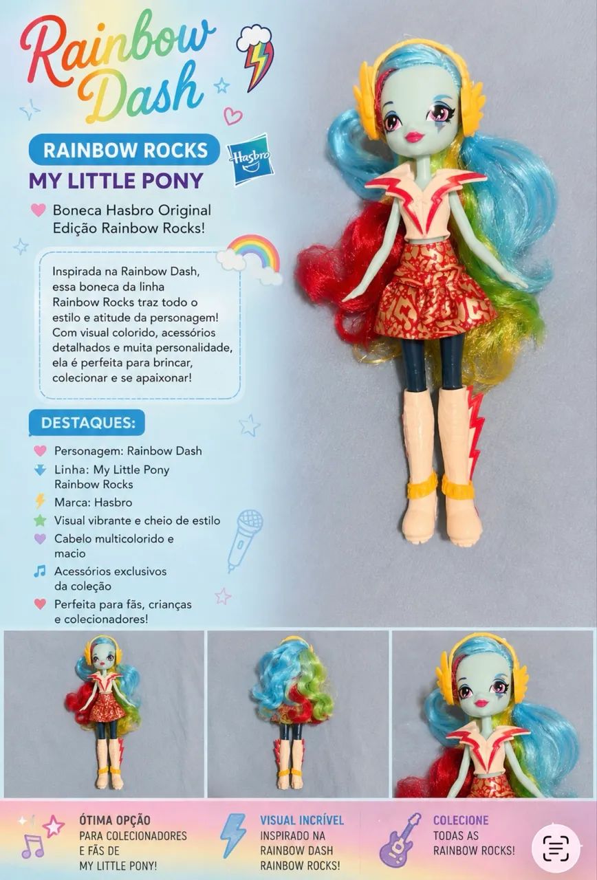 Boneca Rainbow Dash Rainbow Rocks