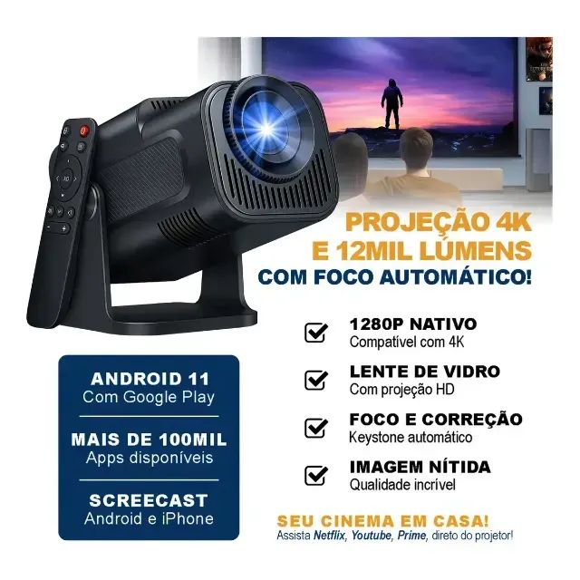 Projetor Hy320 Mini 4k Android Wi-fi Bluetooth Cinema - Foto 2
