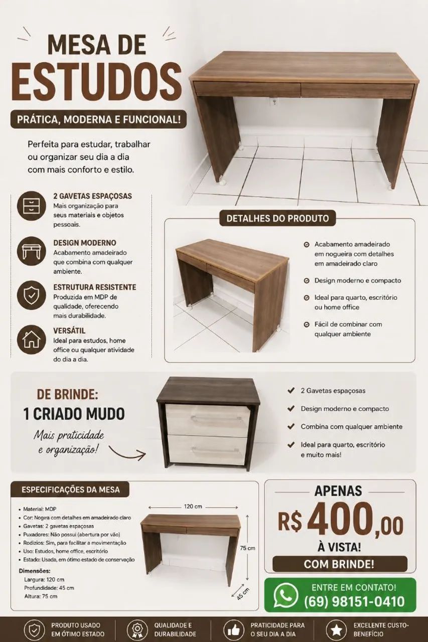 MESA DE ESTUDOS + CRIADO MUDO