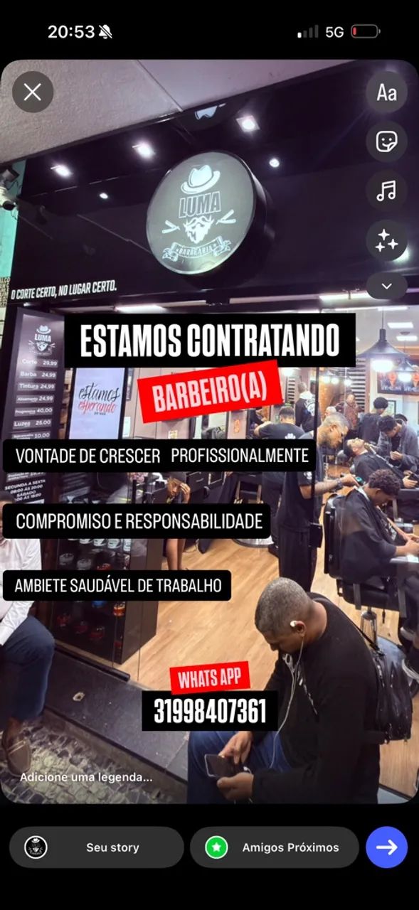 ESTAMOS CONTRATANDO BARBEIRO(A)