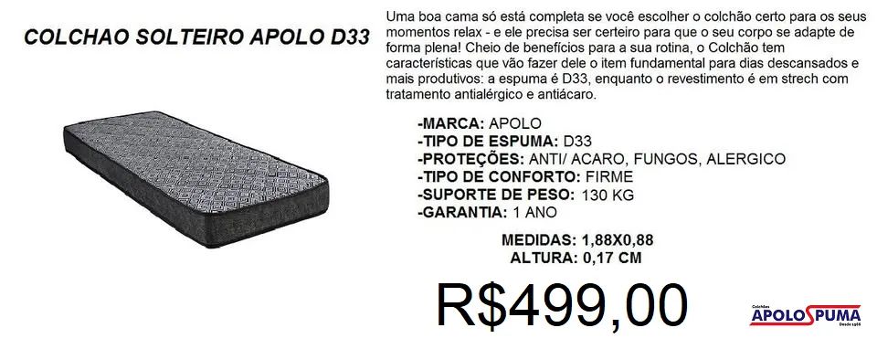 Colchão d33 espuma por 17 cm de altura 1 ano de garantia - frete gratis