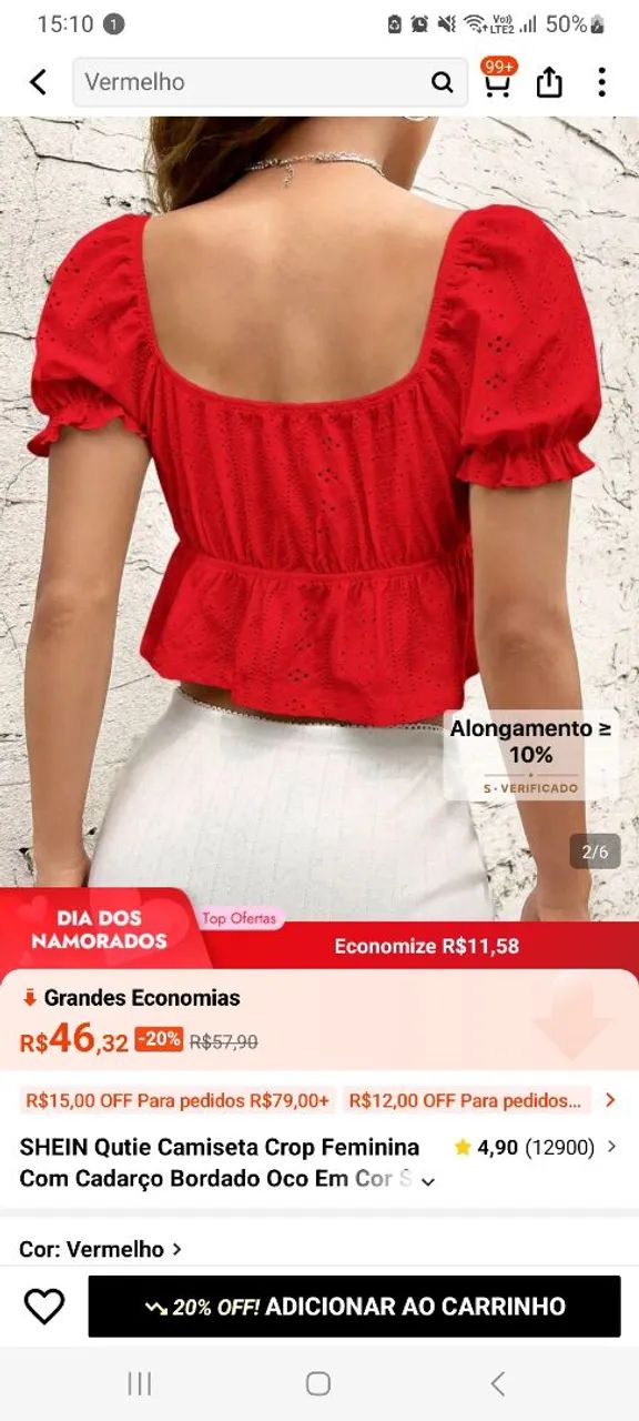 Blusa vermelha camponesa - Foto 2