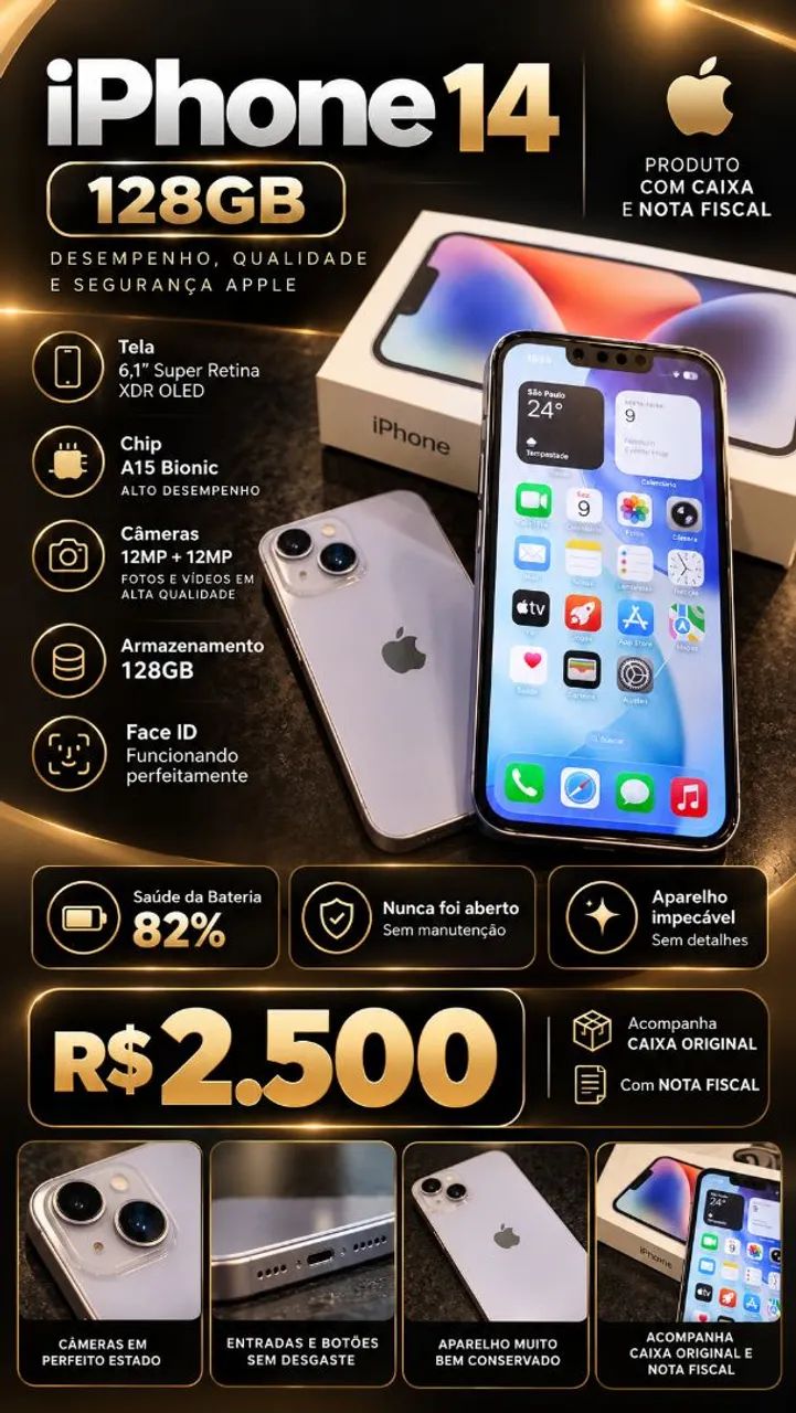 iPhone 14 na caixa com nota fiscal