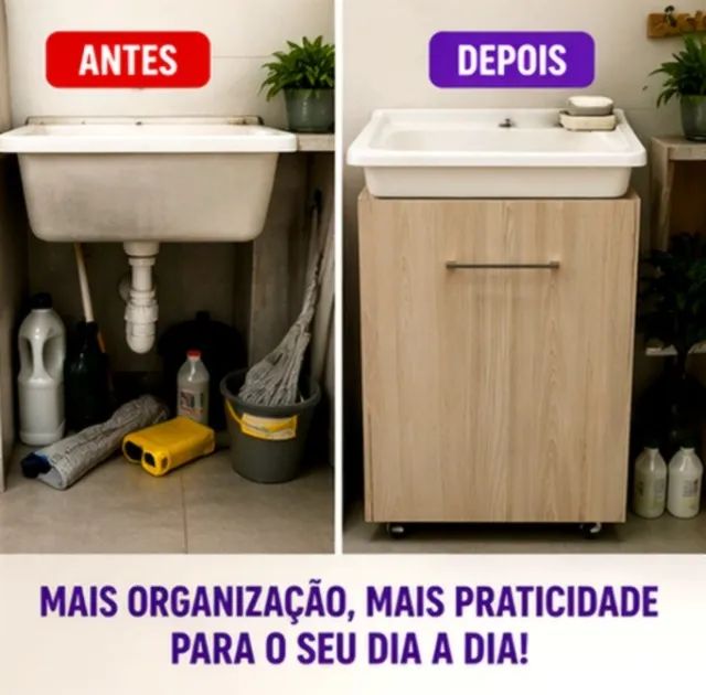 Gabinete para Tanque em MDF com Rodinhas - Ótimo Estado - Foto 4