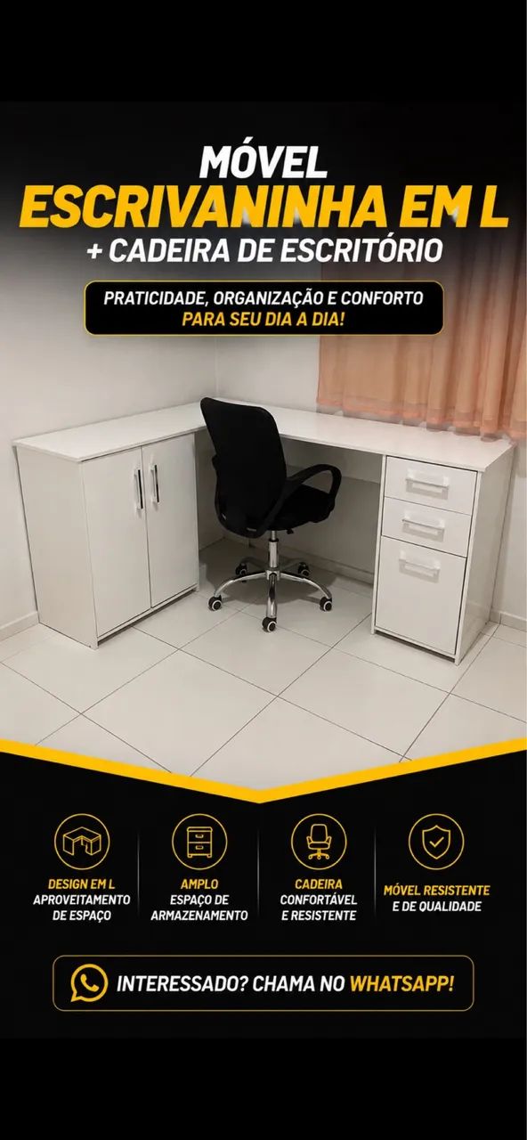Escrivaninha em L + Cadeira de Escritório | Vendo separado