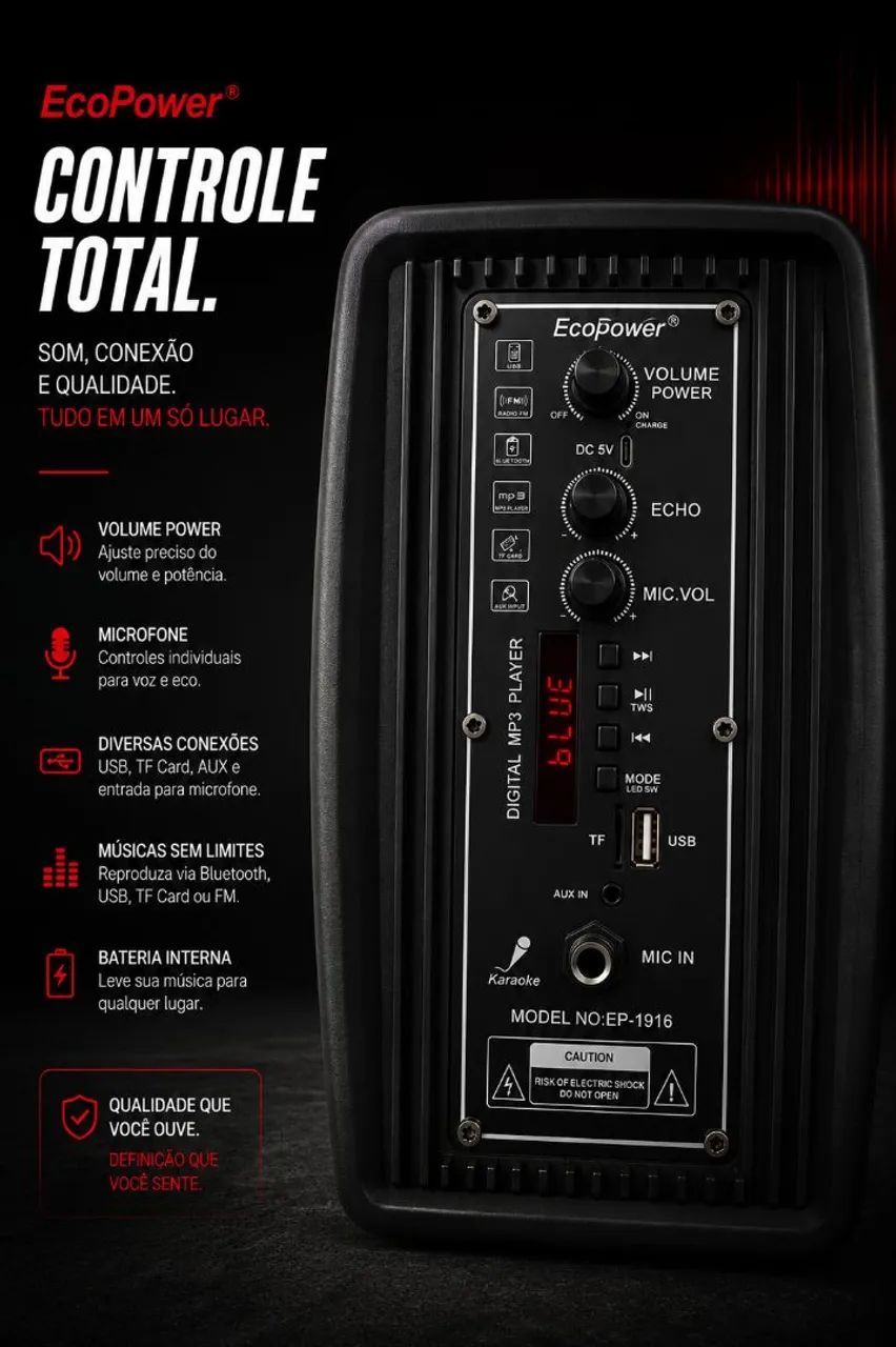 Caixa de Som Bluetooth Ecopower - Excelente Estado | Funcionando Perfeitamente - Foto 2