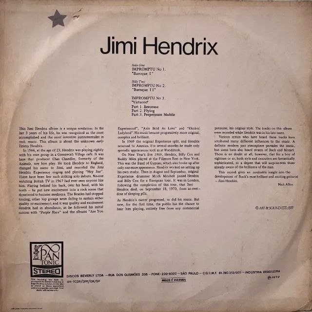 LP Jimi Hendrix 1969 - Jimi Hendrix (1971) - Vinil 1a prensagem