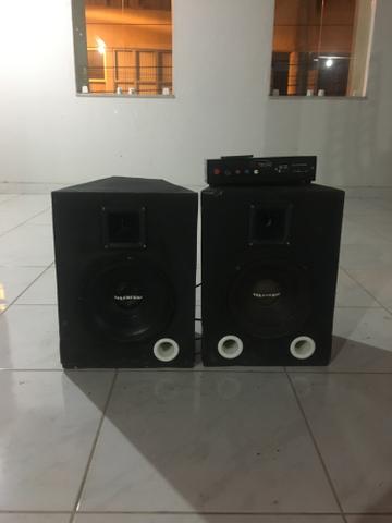 Amplificador + 2 caixas com alto-falantes 10 polegadas - Foto 2