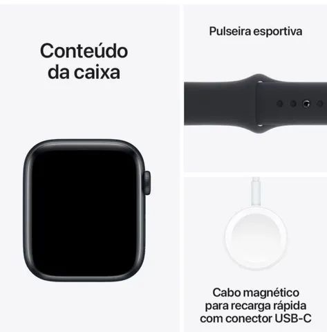 Apple Watch SE GPS 2° geração 44mm Midnigth Pulseira esportiva meia-noite (Novo Lacrado) - Foto 6