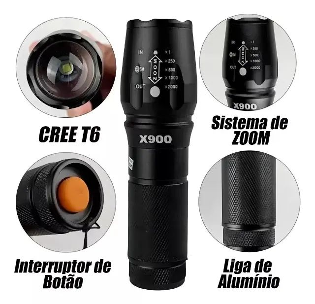 Lanterna Recarregável Tática X900 Led Potente Com Super Zoom - Loja Coimbra Computadores - Foto 5