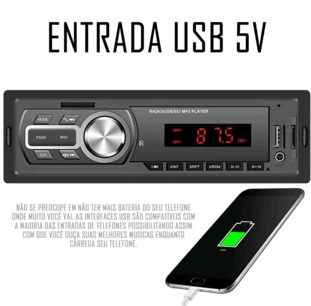 Som para Carro 1 Din usb FM Auxiliar SD card - Foto 6