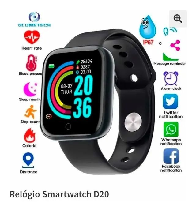 Relógio Inteligente Smartwatch D20 Bluetooth Monitor 