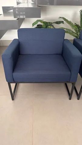Kit 2 Poltronas Juliette Base Preta - tecido azul