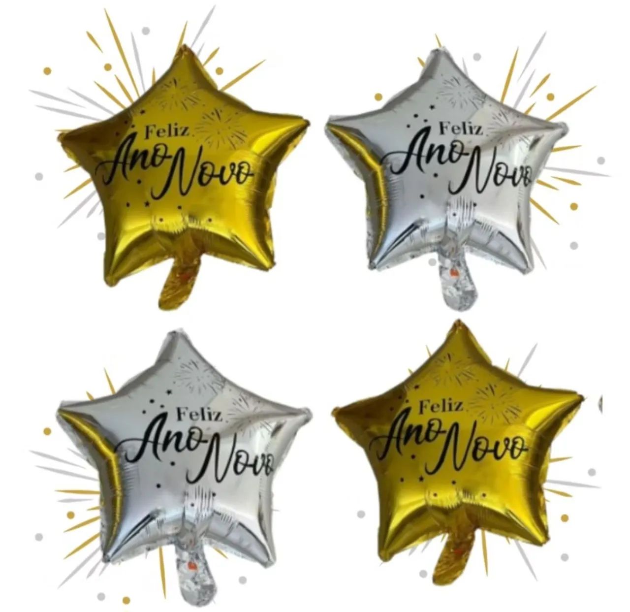 Balões de Feliz Ano Novo - Dourados e Prateados