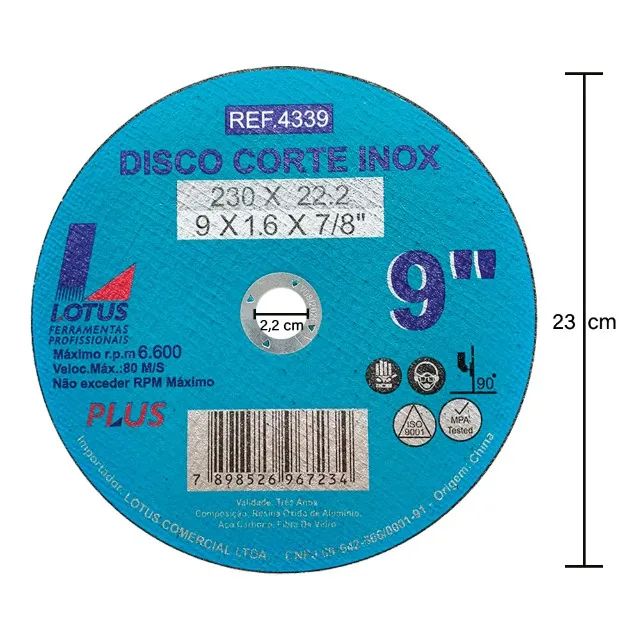 Disco de Corte Ferro Inox 9 Polegadas 230mm x 1,6mm Lotus 4339 - Foto 2