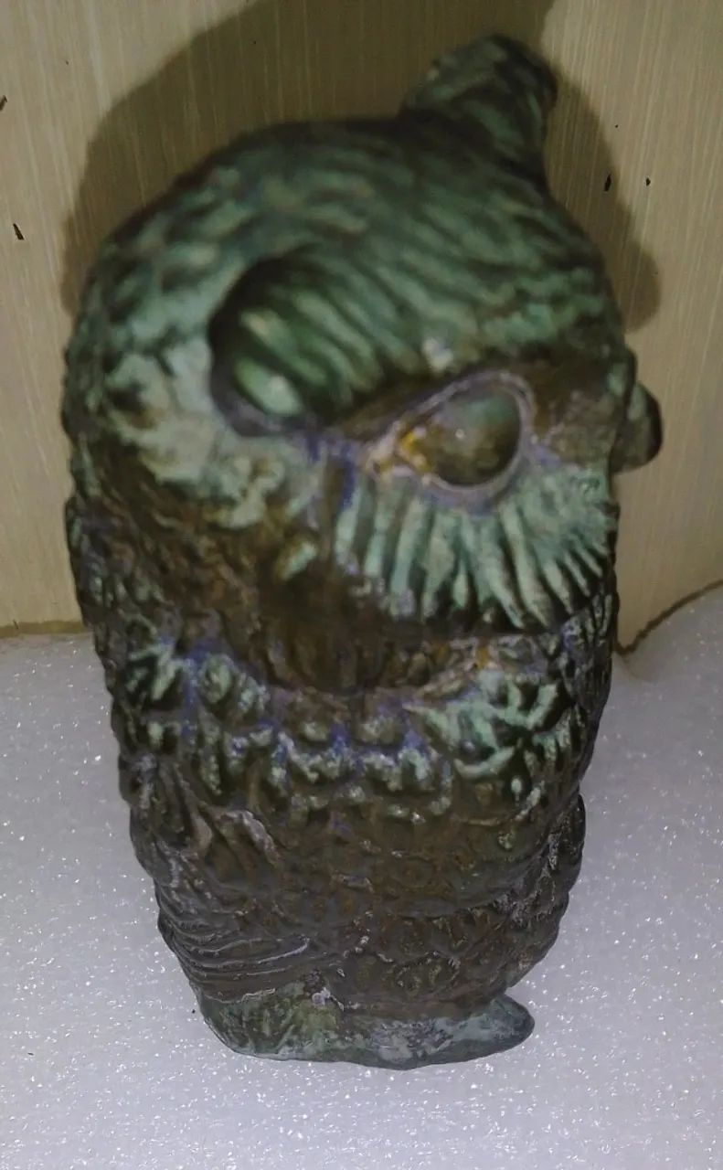 Antiga Escultura Em Metal Cinzelado Representando Coruja Cinzelado - Foto 2