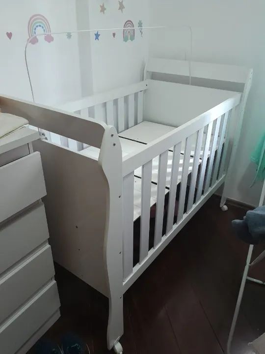 BERÇO 3 EM 1 BRANCO (VIRA CAMA) COM 4 RODÍZIOS - Foto 5