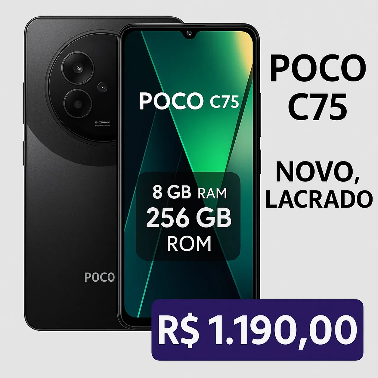POCO C75 | 256GB + 8GB RAM | Novo, Lacrado 