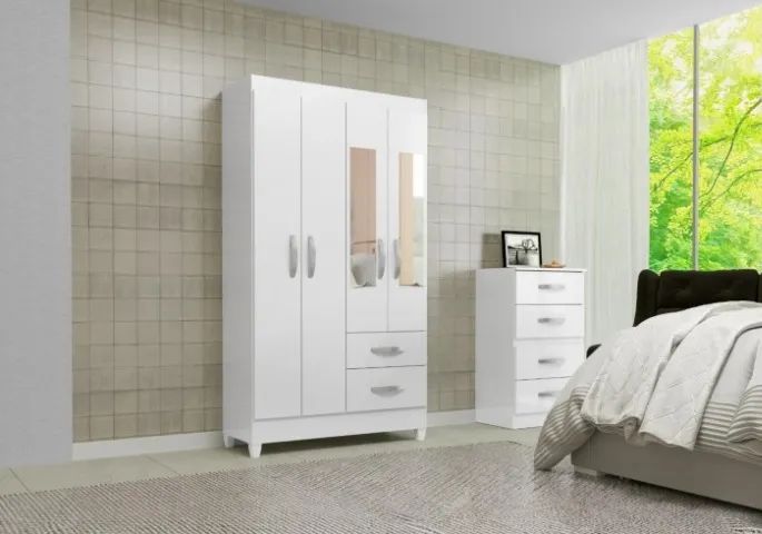 Guarda Roupa 4 Portas 2 Gavetas com Espelho Novo entregamos