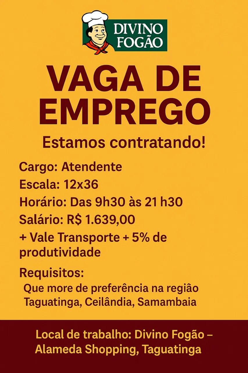 Vaga - Atendente - escala 12x36