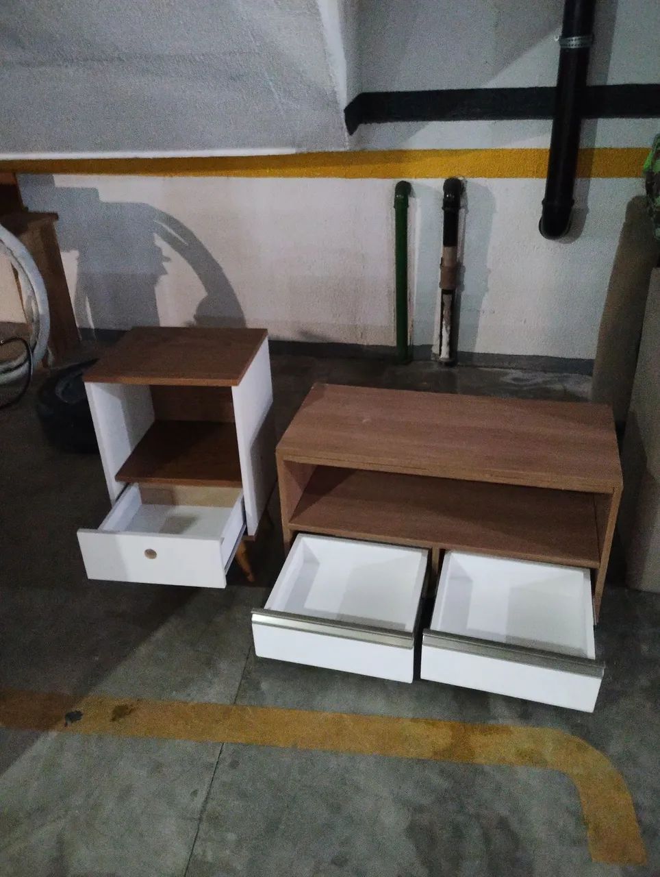 Armário banheiro 2 Gaveteiros Modernos - Branco e Amadeirado