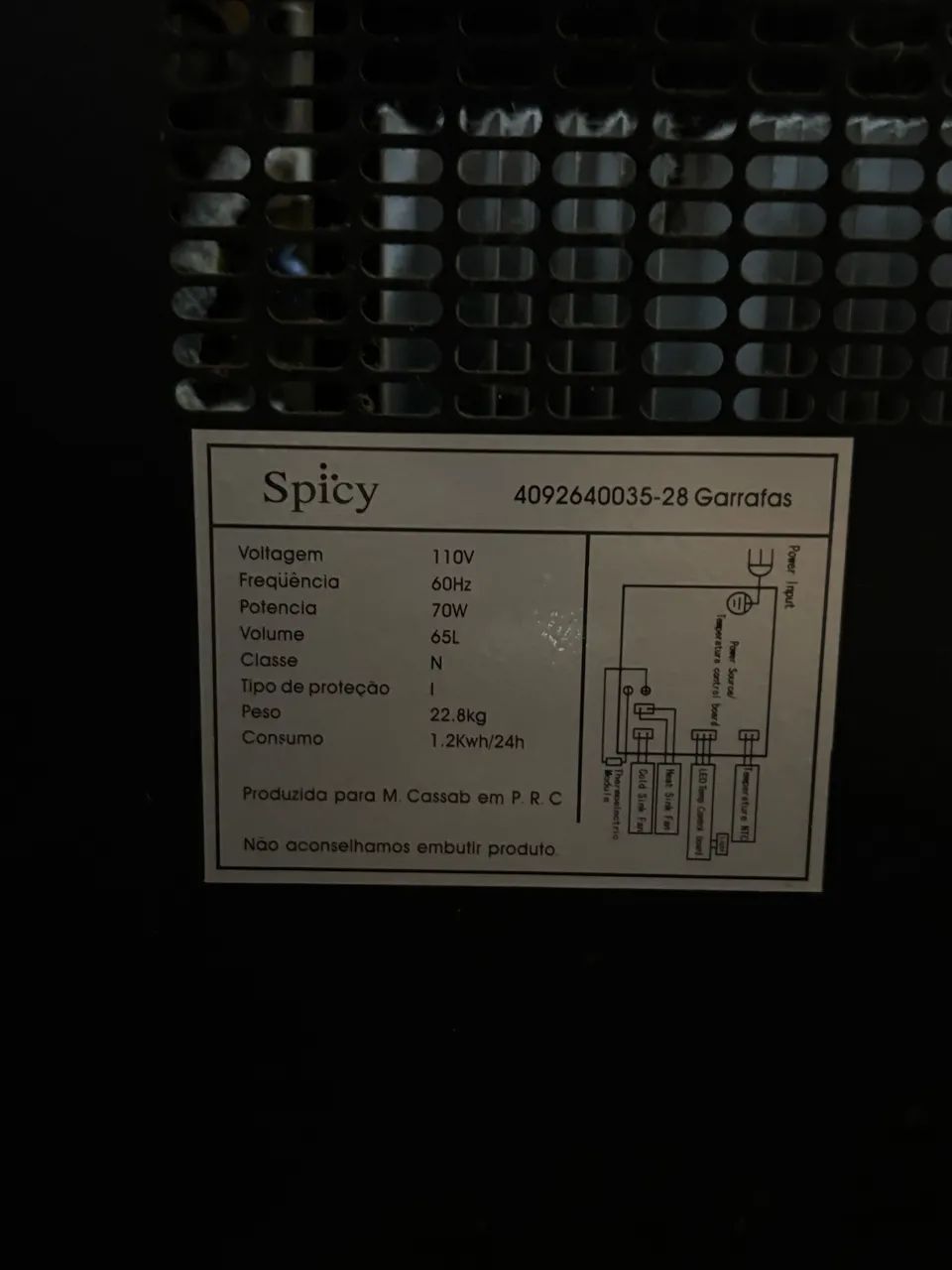 Adega Climatizada Spicy 28 Garrafas - Porta Espelhada e Painel