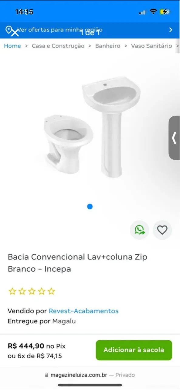 Bacia Convencional Lav+coluna Zip Branco - Incepa