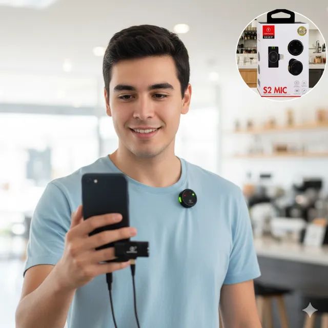 Microfone de Lapela Duplo Sem Fio Iphone KA-S2-IP Bluetooth Kit com 2 Unidades - Kapbom - Foto 2