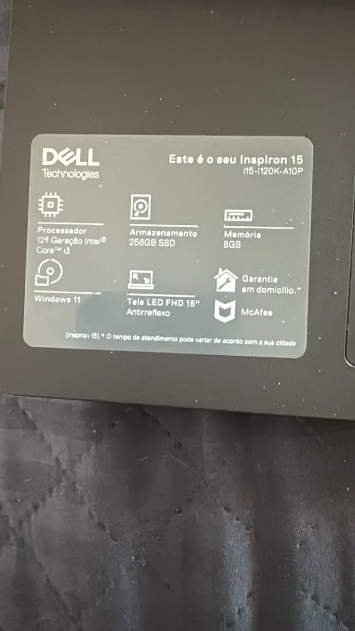 Notebook Dell Inspiron I15-i120k-a10p 15.6 I3 8gb 256gb W11