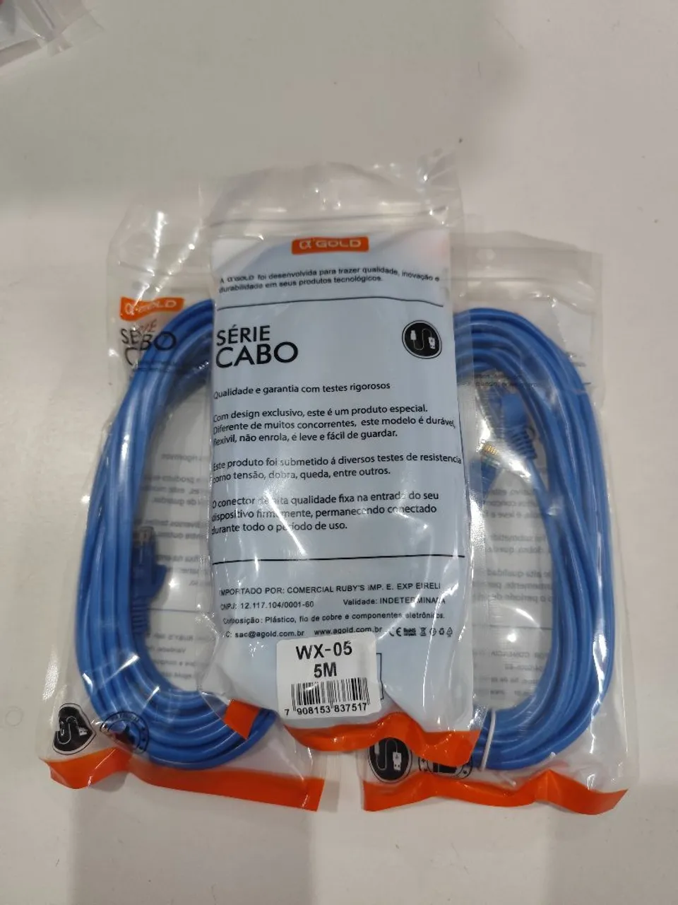 Cabo de Rede Ethernet CAT5e Azul Agold 5 Metros
