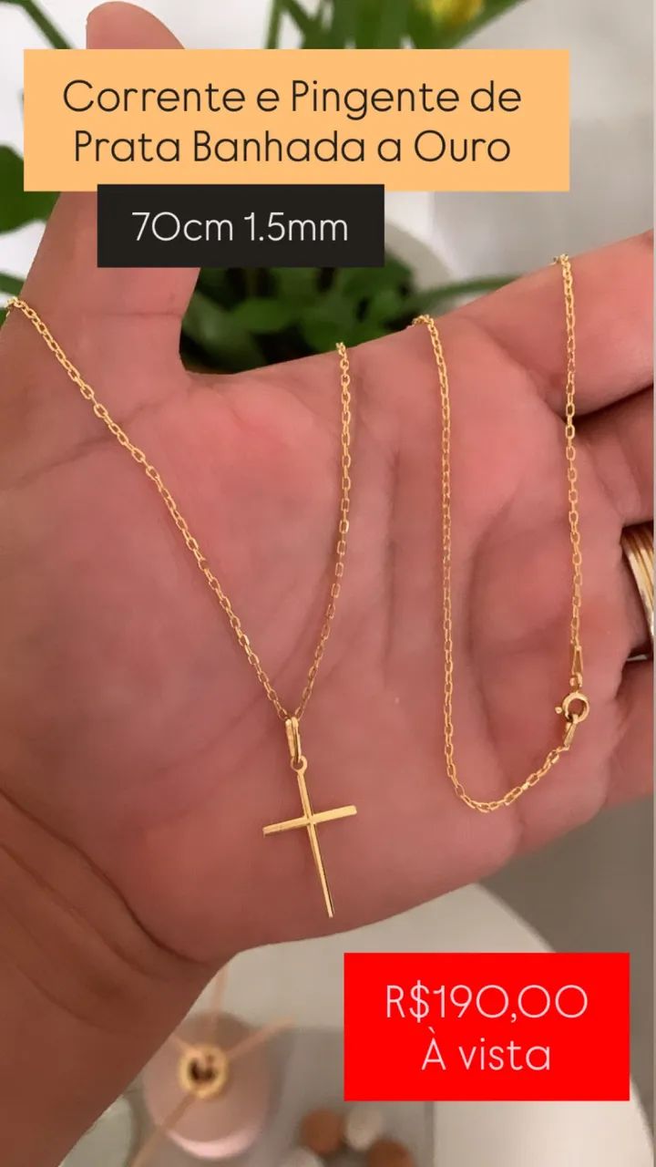 Corrente Cadeado de Prata Banhada a Ouro