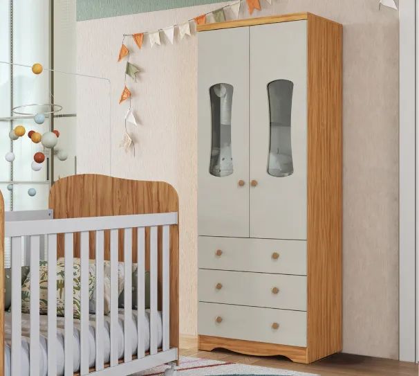 Roupeiro Infantil Luna Peroba 2 Portas e 3 Gavetas, 100% MDF - Foto 2