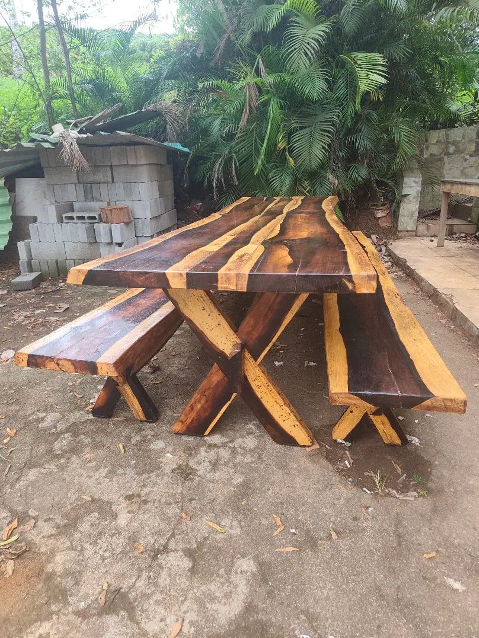 Conjunto Mesa Rústica Jacarandá 3,23metros 