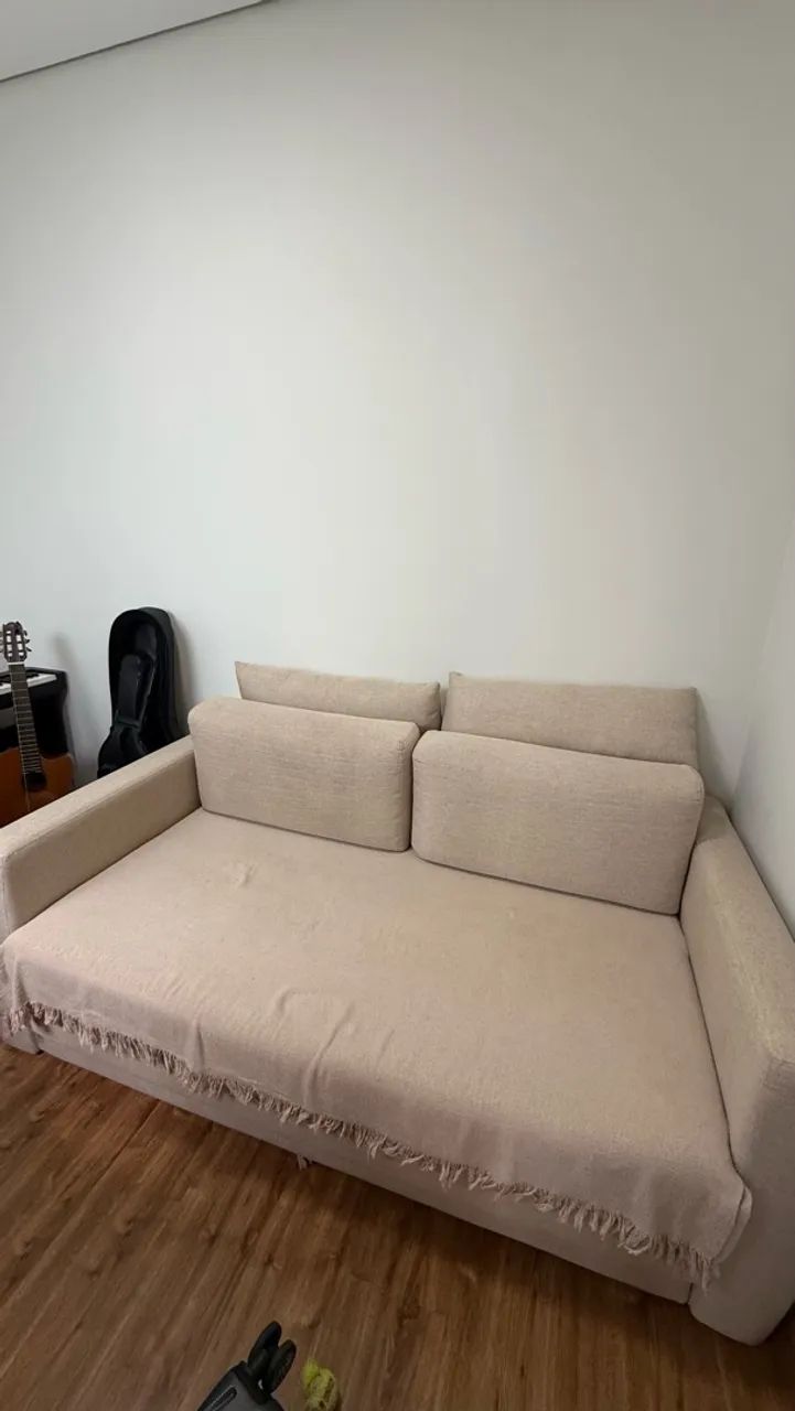 Sofá-cama de linho bege - Foto 2