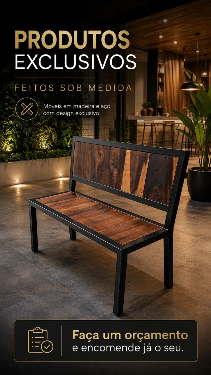 Banco Premium Madeira Nobre e Metalon | Sob Medida