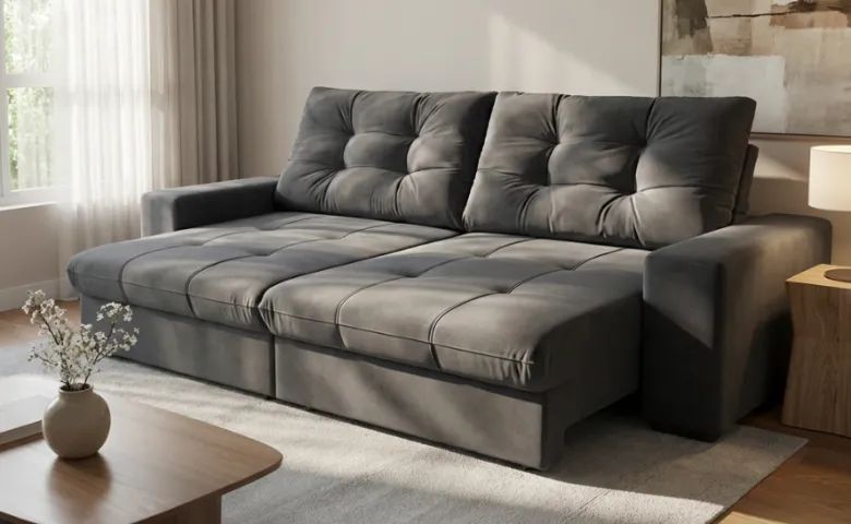 Sofá 3 Lugares Retrátil e Reclinável Biarritz Suede Grafite