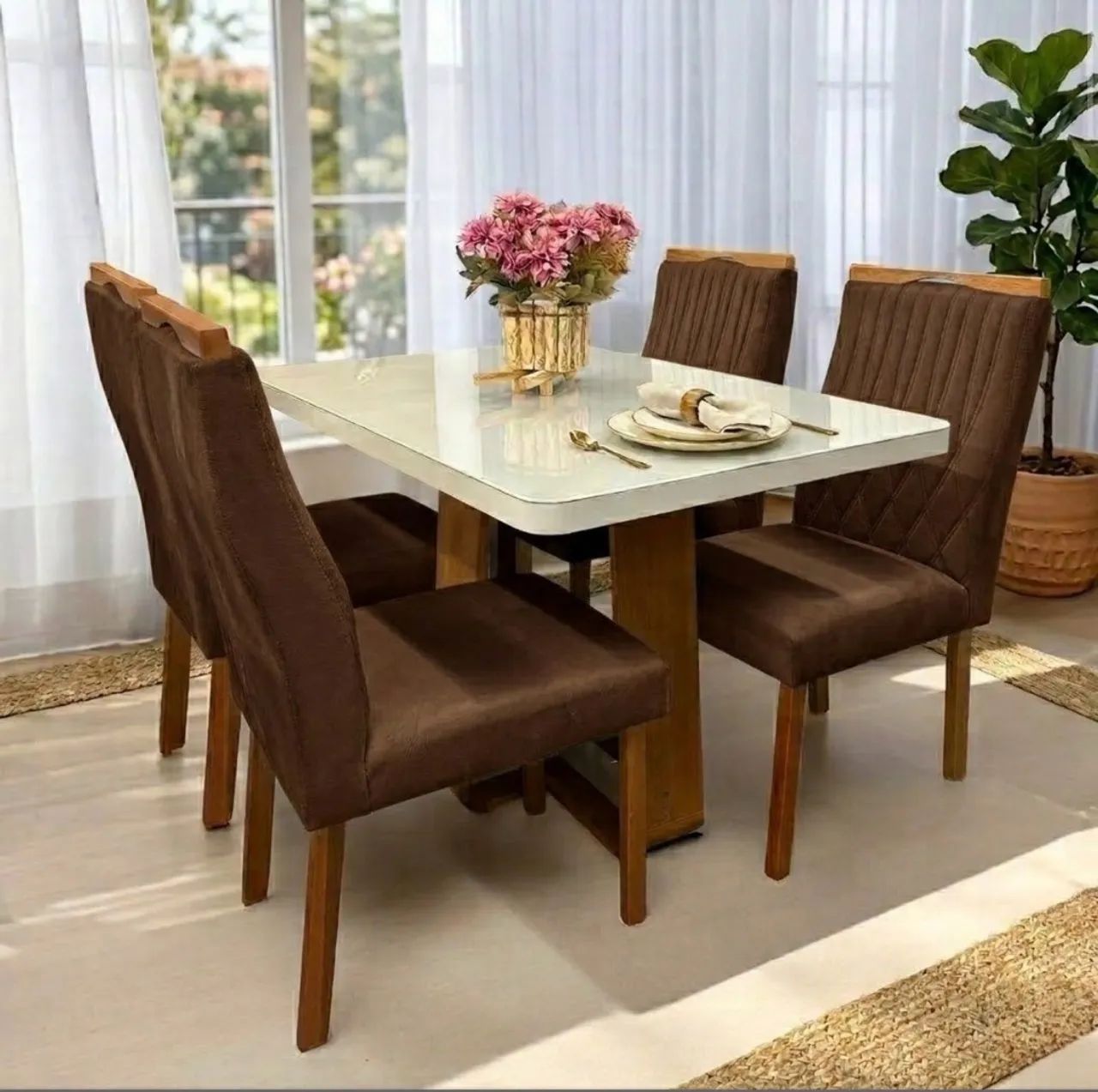 Conjunto Mesa e 4 Cadeiras Amendravis 120 cm