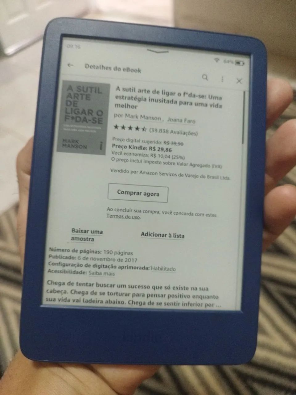 Amazon Kindle 11 geração, desbloqueado, 13gb, com luz , azul 