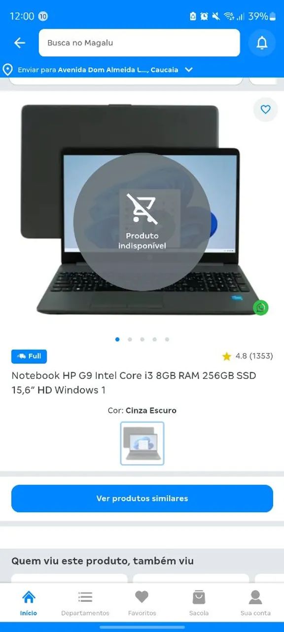 Notebook hp ssd 256 i3 