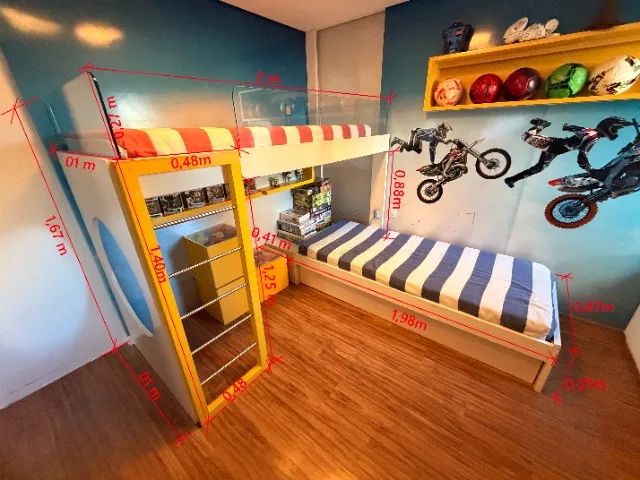 Quarto Infantil Triliche com Bicama mais Cabana e 03 cubos baús para guardar brinquedos - Foto 3