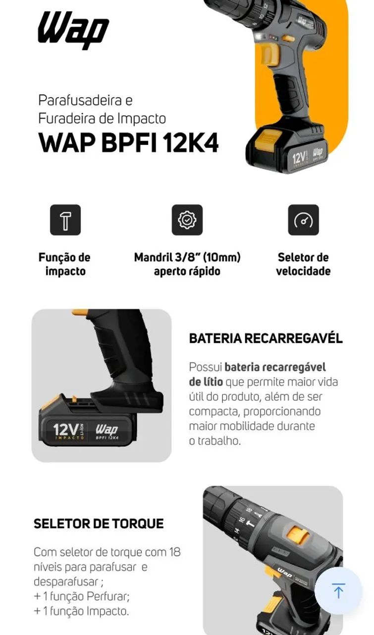 PARAFUSADEIRA E FURADEIRA DE IMPACTO WAP NOVA - Foto 5