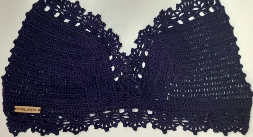 Top de Crochê Azul Marinho com Detalhes Romântico - Foto 3